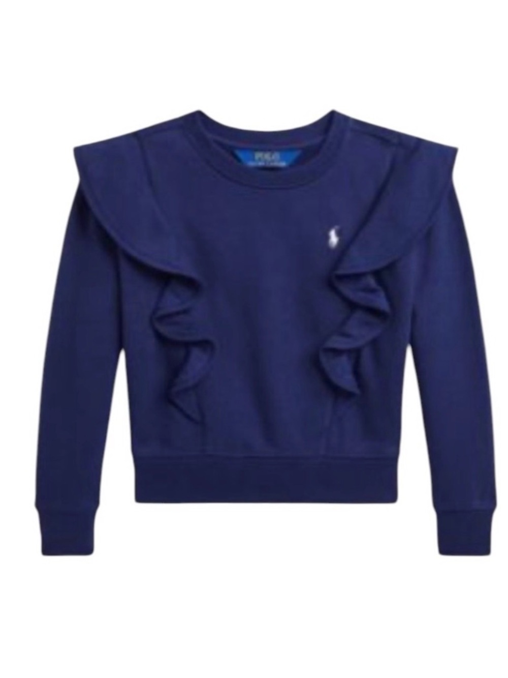 NWT Polo Ralph Lauren Girls Blue Ruffled French Terry Sweatshirt Size S 7